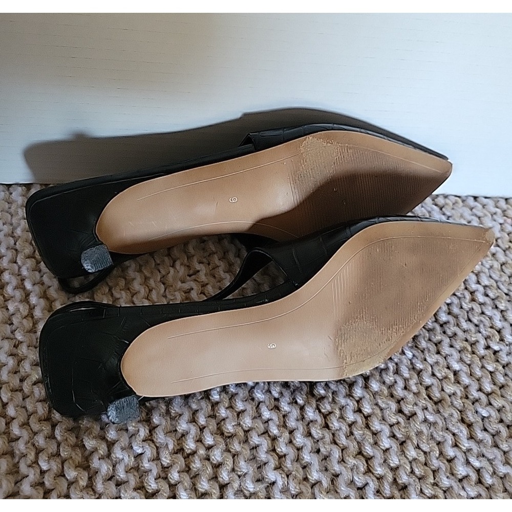 Lulus Boden Black Croc-embossed Kitten Heel Slingback Pumps - Size 9 - Picture 9 of 10